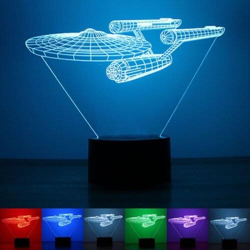 USB Powered Spaceship 3D Night Light LED Desk Lamp Touch Key Creative Energy-saving Use Home Hotel Party Holiday