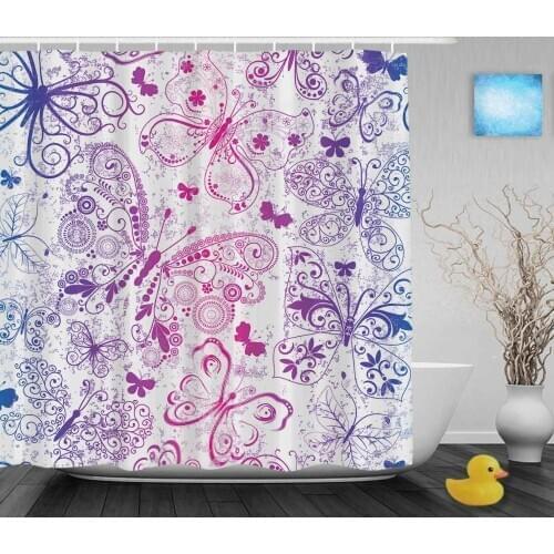 Vintage Floral Butterfly Bathroom Shower Curtains Beautiful Home Decor Shower Curtain Ployester Fabric With Hooks