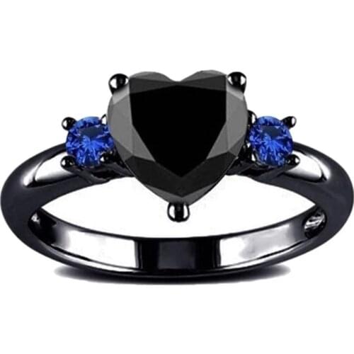 Vintage Black Woman Rings Love Heart Charm Finger Ring Inlaid Zirconia Ring For Women Wedding Engagement Jewelry Gift
