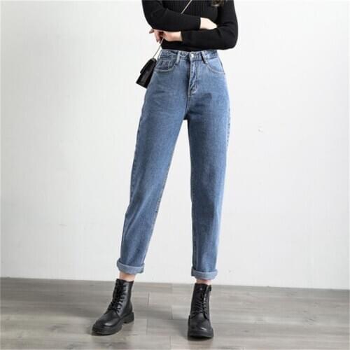 Vintage Blue Denim Jeans High Waist Women Fall Winter Full Length Boyfriend Mom Jeans Denim Pants Female Pants Trousers Sale
