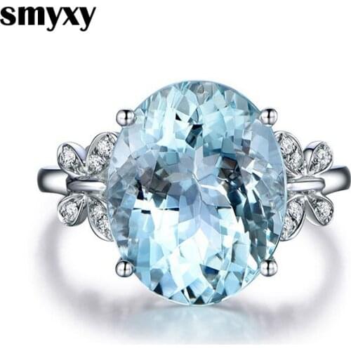 Women Ring Inlaid Oval Natural Sky Blue Crystal CZ Silver Color Ring Wedding Party Jewelry Best Gift