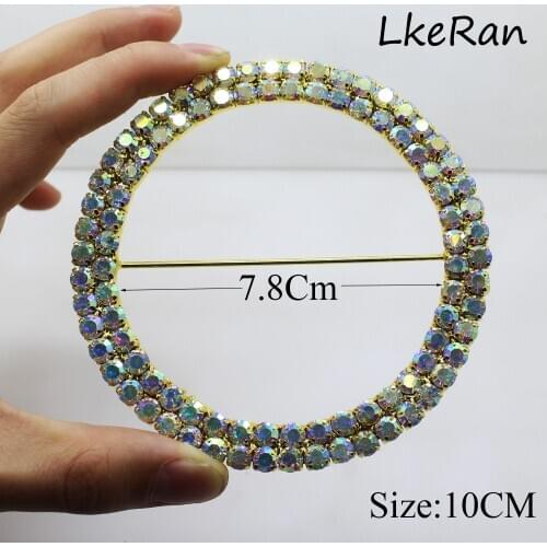 1Pcs 10cm Huge Gold Double Row AB Rhinestone Buckles invitation card Wedding Chair Sash Ribbon Slider