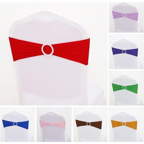 1pcs High Quality Spandex Band Bow with Round Ring for Banquet Party Decoration Event Wedding Elastic Chair Sashes