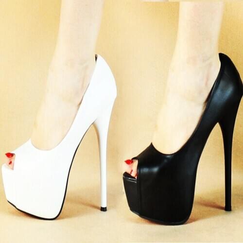 2020 Women New Super High Heels Stiletto Single Shoes Fish Mouth Shoes White Simple Temperament Womens Shoes 16CM