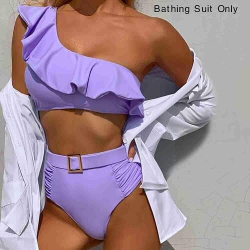2021 Women One Shoulder Ruffle High Waist Bikinis Casual Bikini Swim Suit Bathing Female Biquini Swimsuit Ladies Swimwear S X0C7