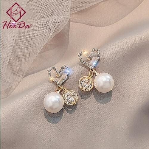 925 Silver Needle Pearl Stud Earrings for Women Fashion Graceful Heart Set Auger Ear Accessories Girls Korean Trendy Date Bijoux