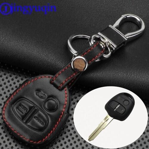Jingyuqin 3 Buttons For Mitsubishi OUTLANDER PAJERO Lancer EX / Mitsubishi ASX leather remote control car key holder key case