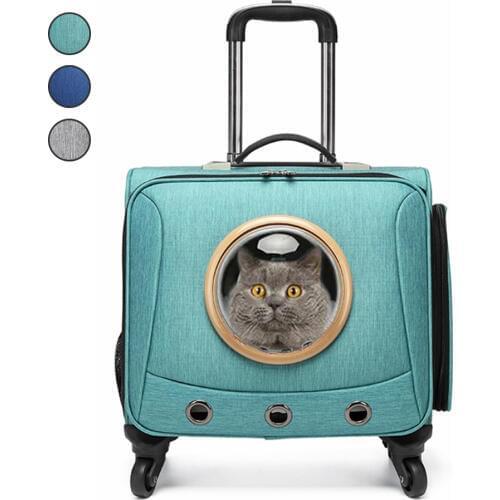 Hands-free Pet Dog Cat Carrier Trolley Case Space Capsule Travel Bags For Small Dogs Chihuahua Stroller Car Travel Accessories
