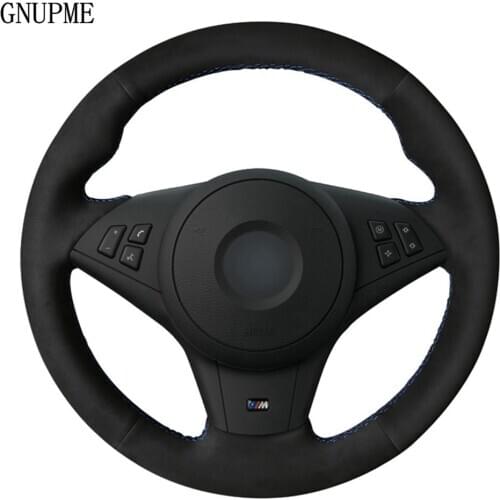 Car Steering Wheel Cover Hand-stitched Non-slip Black Suede For BMW M5 E60 E61 (Touring) M6 E63 E64 2005 2006 2007 2008-2010