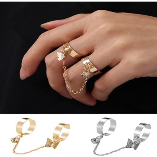 European and American Retro Simple Butterfly Unisex Ring Punk Fan Personality Jump Di Chain Butterfly Open Combination Ring