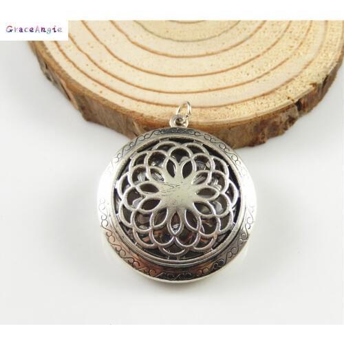 Grace Angie 1PCS Round Big Flower Locket Necklace Charms Suspension Crafts Pendant Jewelry Finding Accessory 52782 52782-N