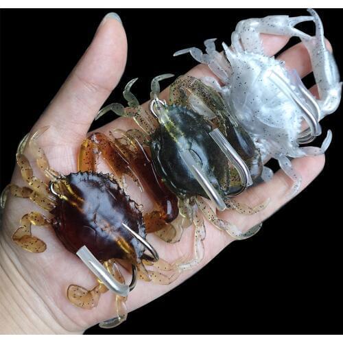 HENGJIA 3pcs 19g 3D Simulation Crab Bait With Hook Artificial Soft Silicone Lure