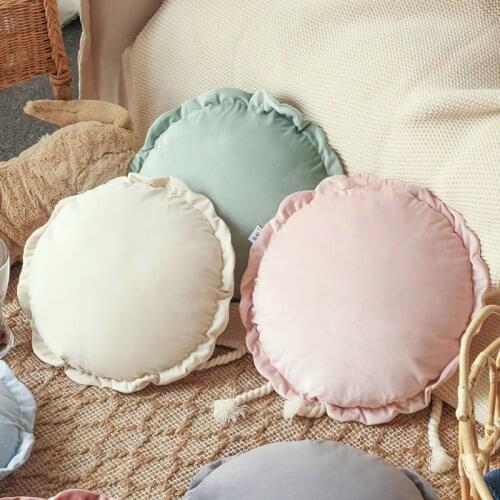 Round Velvet Pillow Back Neck Rest Support Home Chair Padding Office Soft Morandi Colors Nordic Room Decoration