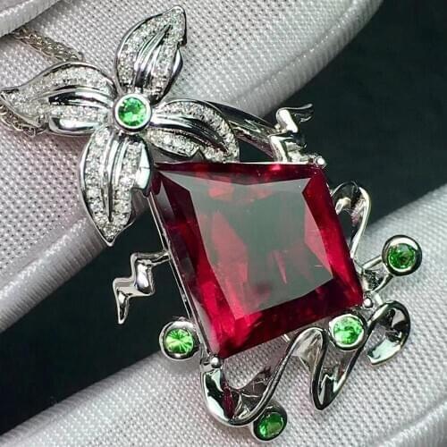 Tourmaline Pendant Fine Jewelry Real 18 K Gold 100% Natural Rubillite Tourmaline 10.1ct Gemstones Diamond Pendant Necklace