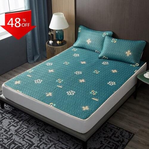 Summer Bed Mat Cool Sleeping Mat with Elastic Straps Pillowcase Anti-skid Bed Protection Pads Washable Mattress Sheets