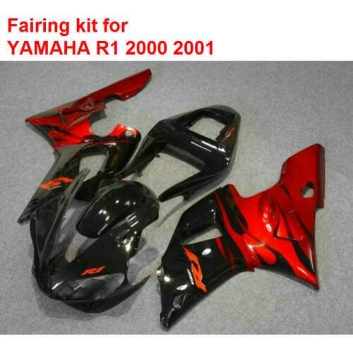 Top selling fairings for Yamaha YZFR1 2000 2001 black red motorcycle fairing kit YZF R1 00 01 BA141