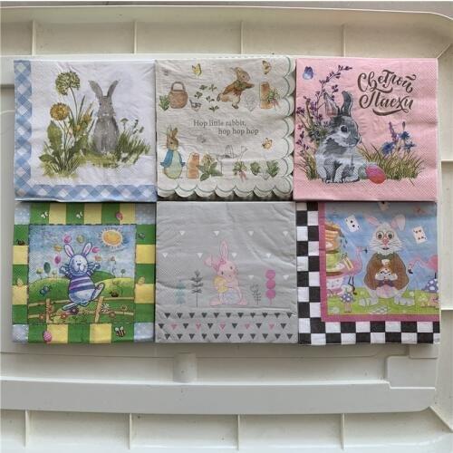 Cute napkins paper elegant tissue rabbit flower arts for decoupage wedding birthday party beautiful decor handkerchief towel