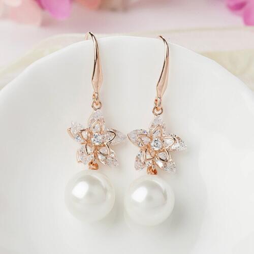 SLBRIDAL Fashion Jewelry Bijoux Anti-allergic Simulated Pearls Hook Earrings Charm Drop Earrings Women Rose Gold Dangle Earrings
