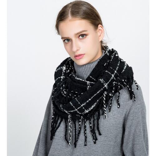 2019 Fashion Women Cable Ring Scarves Winter Warm Cashmere Plaid Snood Scarf Cowl Neck Circle Shawl Wrap Ring Scarf