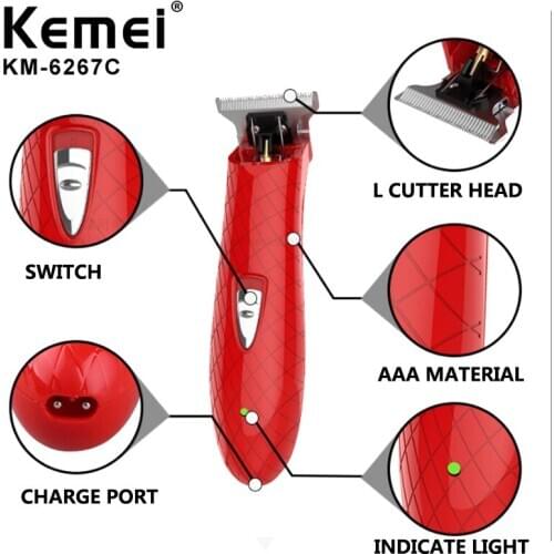 Powerful Baldheaded Clipper Kemei 0mm Men Grooming Cordless Close Cutting Trimmer Barbershop Detail Transparent Skeletons Shaver