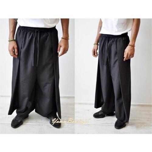 Mens Sarrouel Japanese Wide Leg Tough Cotton Trouser / Yoga Pant / Dropped Crotch / Linen Look