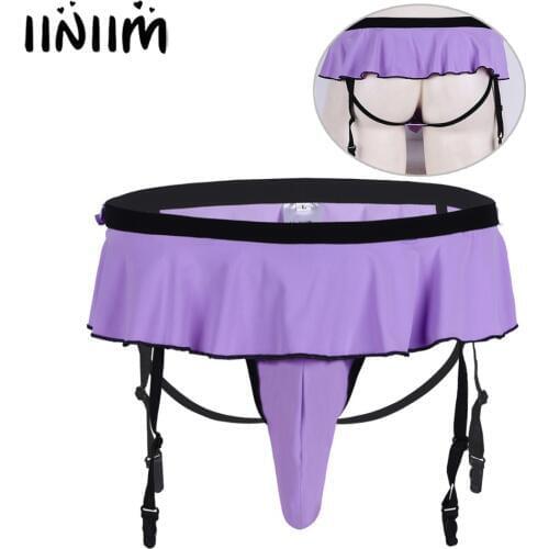 Men Lingerie Night Panties for Gay Male Sissy Hot Bikini Open Butt Underwear Underpants with Bulge Pouch Garters Bowknots