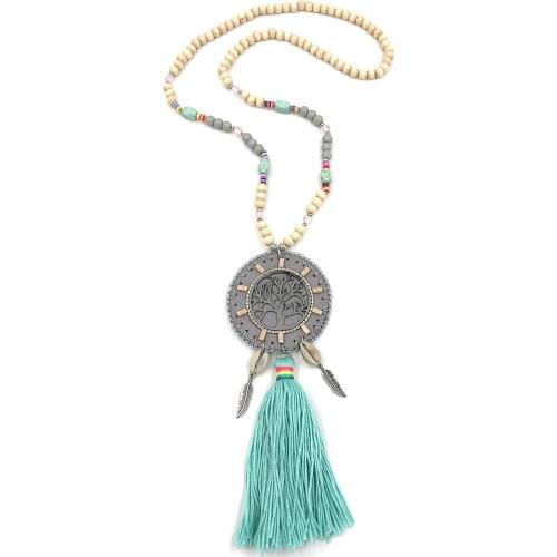 New wooden beads Chain Tree Of Life Pendant Necklace Wisdom Tree Necklace valentines day gift long fringe tassel pedant necklace