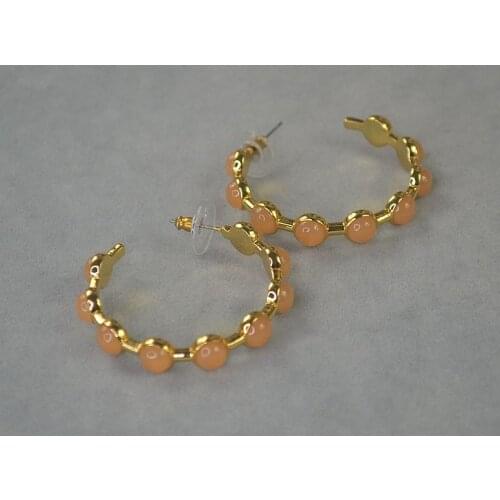 New Lele Copper Core Gold Inlaid Warm Orange Gem Circle Earrings Bohemian Street Shooting Mix Fashion