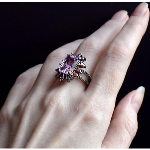 Very Beautiful Ring Pave a big Rectangle Shape Pink Crystal Sweet Pretty Jewellery Large design Luxury Rings