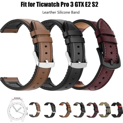 Leather Silicone Strap for Ticwatch Pro 3/3 GPS/3 Lite Smart Watch Band for ticwatch GTX E2 S2 Replacement Wrist belts Bracelets
