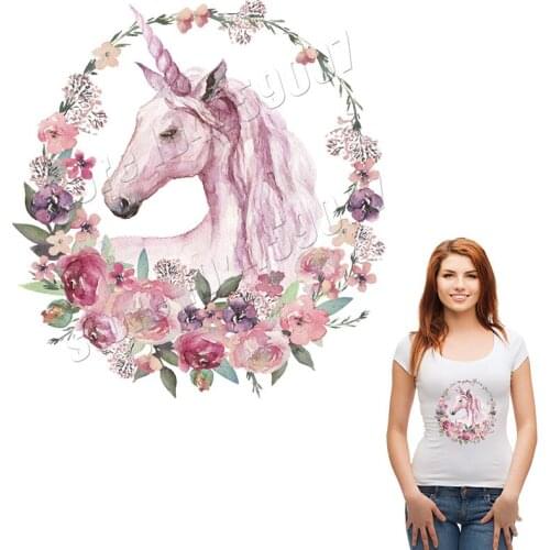 Romantic Parches Horse Pattern Flowers Design Heat Transfer Stickers DIY Washable Applique On Clothing Handmade Patches