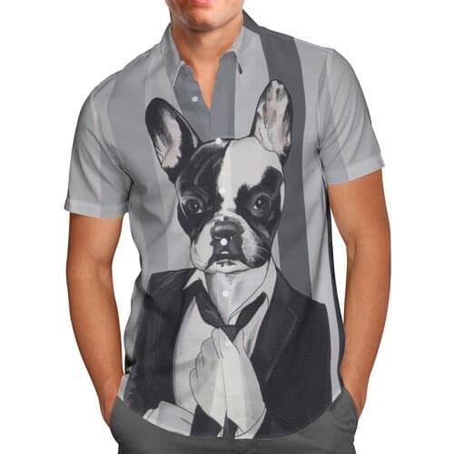 Pug Dog Print Short Sleeve Shirts For Men Loose Cardigan Button Shirts Plus Size Hawaiian Style Summer 2021 Ventilated Shirt