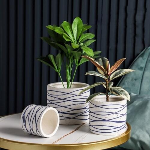 Flower Pot Decoration Home Ceramic Planter Stripe Flower Pot Basket Nordic Decoration Vases For Flowers Indoor Planter