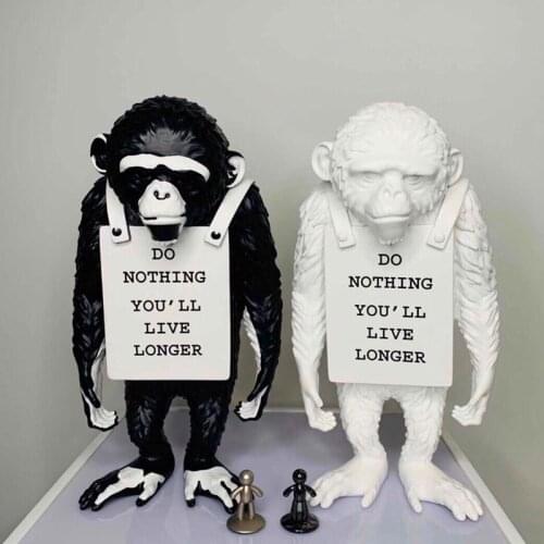 Modern Art Banksy Monkey Street Black And White Monkey Statue Creative Resin Art&Craft Do Nothing You'll Live Longer Ornaments