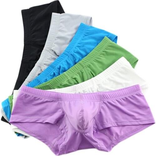 6PCS Sexy Underwear Men Boxers Shorts Nylon Ice Silky Man Sexy Cueca Small Boxer U Convex Pouch Male Gay Underpants Low Waist