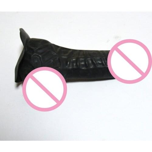 Unique fetish black natural latex condom penis sheath exotic accessories