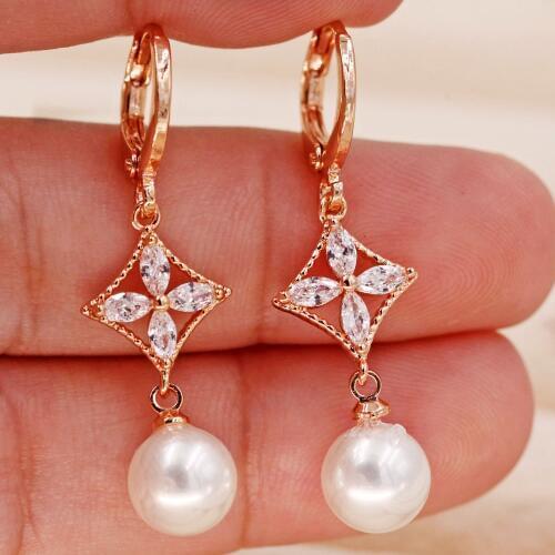 Bohemian Dangle Drop pearl Earrings for Women 's earrings white zircon Gold filled Jewelry Party Wedding accessories Gift