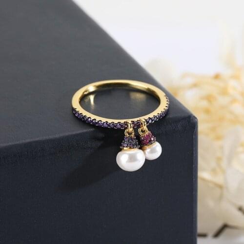 High Quality 925 Sterling Silver Gold Color Full Zircon White Pearl Rings For Women Fashion Jewelry(DJ1498)