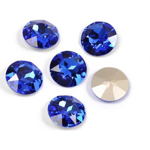 YANRUO 1201 27mm Sapphire Round DIY Strass Glass Stones Sew On Rhinestones Point Back Sewing Crystals For Needlework