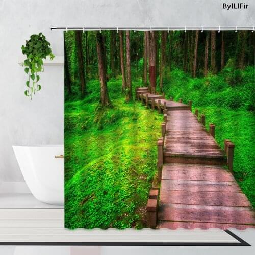 3D Green Plants Forest Corridor Scenery Shower Curtain Set Banyan Tree Jungle Curtains In The Bathroom Waterproof Bathtub Screen