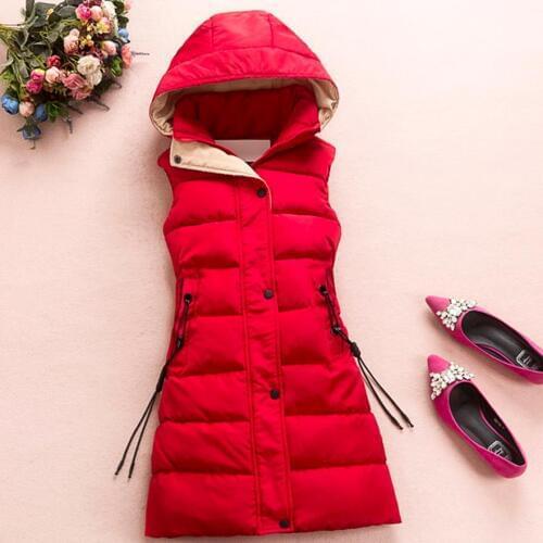 Vest Women Hooded Warm Winter Jacket Women Long Vest Colete Sleeveless Outwear Cotton Waistcoat Ves