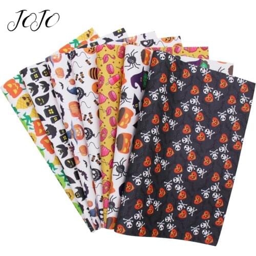 JOJO BOWS 22*30cm 1pc Halloween Faux Synthetic Leather Fabric For Craft Witch Flamingo Pumpkin Printed Sheet For DIY Supplies