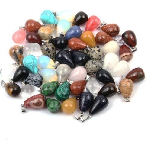 12 PCS Natural Stone Pendant Water Drop Shape Pendants Pink Crystal/Tiger Eye Charms for Necklaces Jewelry Making 13*18 mm