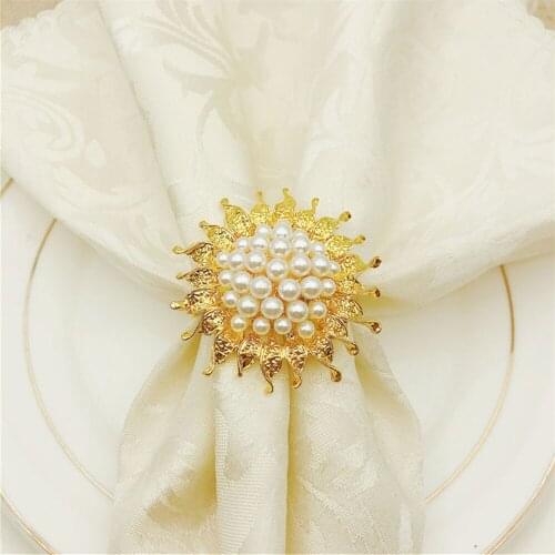 12PCS Pearl Sun Flower Napkin Ring Western Food Desktop Decoration Applicable for Hotel Reception Wedding Banquet Sample Room