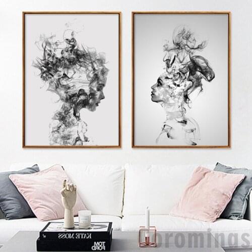 Smoking Boys And Girls Abstract Wall Art Canvas Painting Black White Wall Poster Prints For Living Room Modern Home Decor