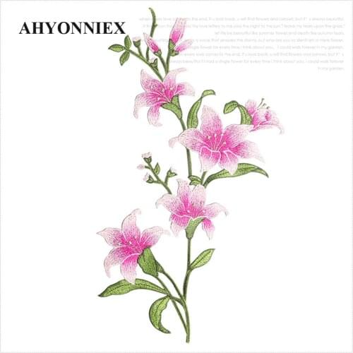 AHYONNIEX 6 Colors Large Lily Flower Embroidered Patch Sew On Appliques Patches for Exquisite Cheongsam Dress DIY Accessories