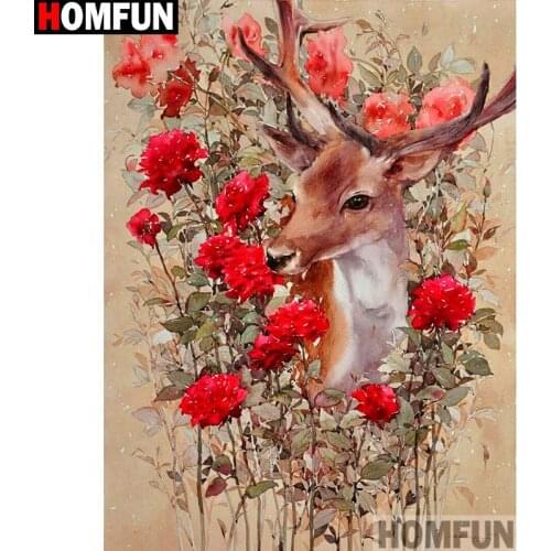 HOMFUN Full Square/Round Drill 5D DIY Diamond Painting "Flower deer" Embroidery Cross Stitch 5D Home Decor Gift A13846