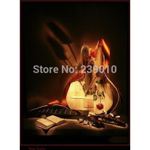 Free shipping realist guitar oil painting printed on canvas book decoration picture Still life oil painting canvas prints