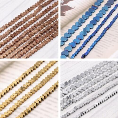 Natural Hematite Stone Loose Beads Flat Heart Shape Spacer Beads for Jewelry Making 15inch 4/6/8/10mm DIY Necklace Bracelet B294