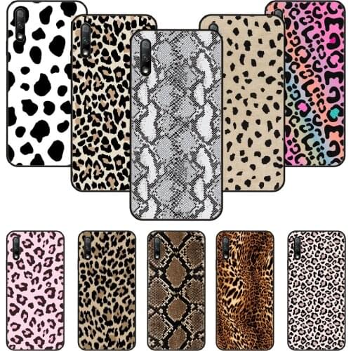 Phone Case For Huawei Honor 9X 10 9 20 8X 8A 8S 7X 7A i A Pro Play Lite Black Cover Bumper Soft Leopard Snake Print Pattern